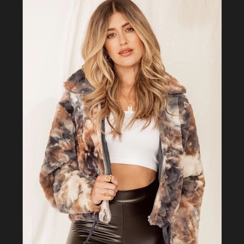 Coastline Tie Dye Faux Fur Jacket 12th Tribe
